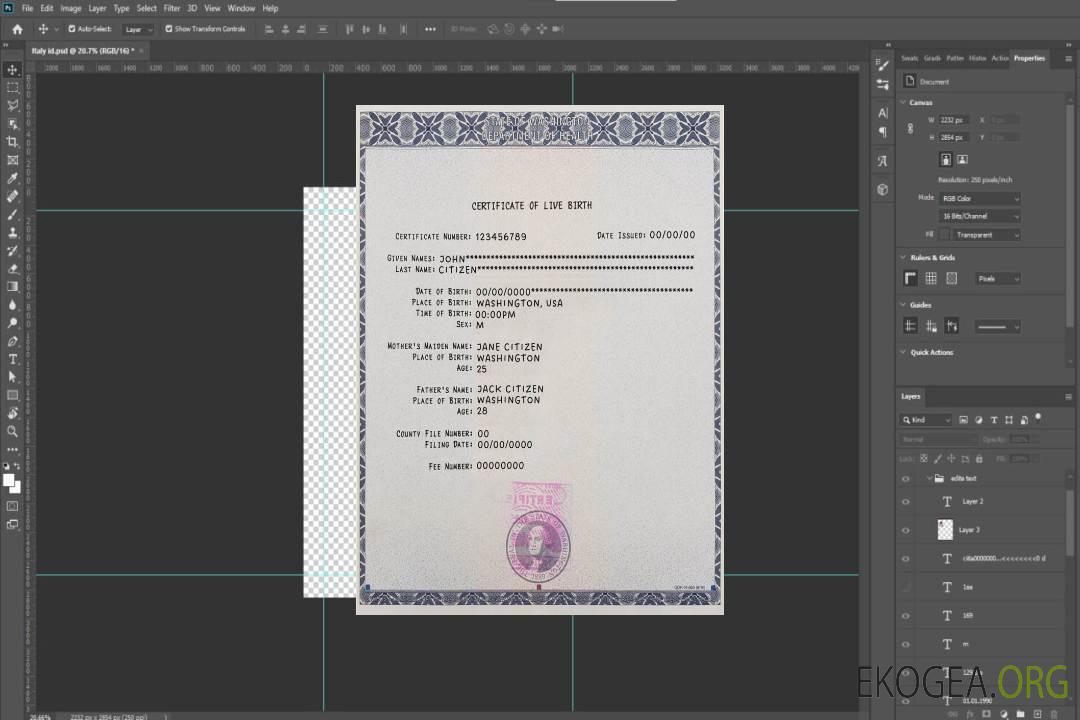 Certificat de naissance vivante de Washington template Certificat de naissance vivante de Washington template